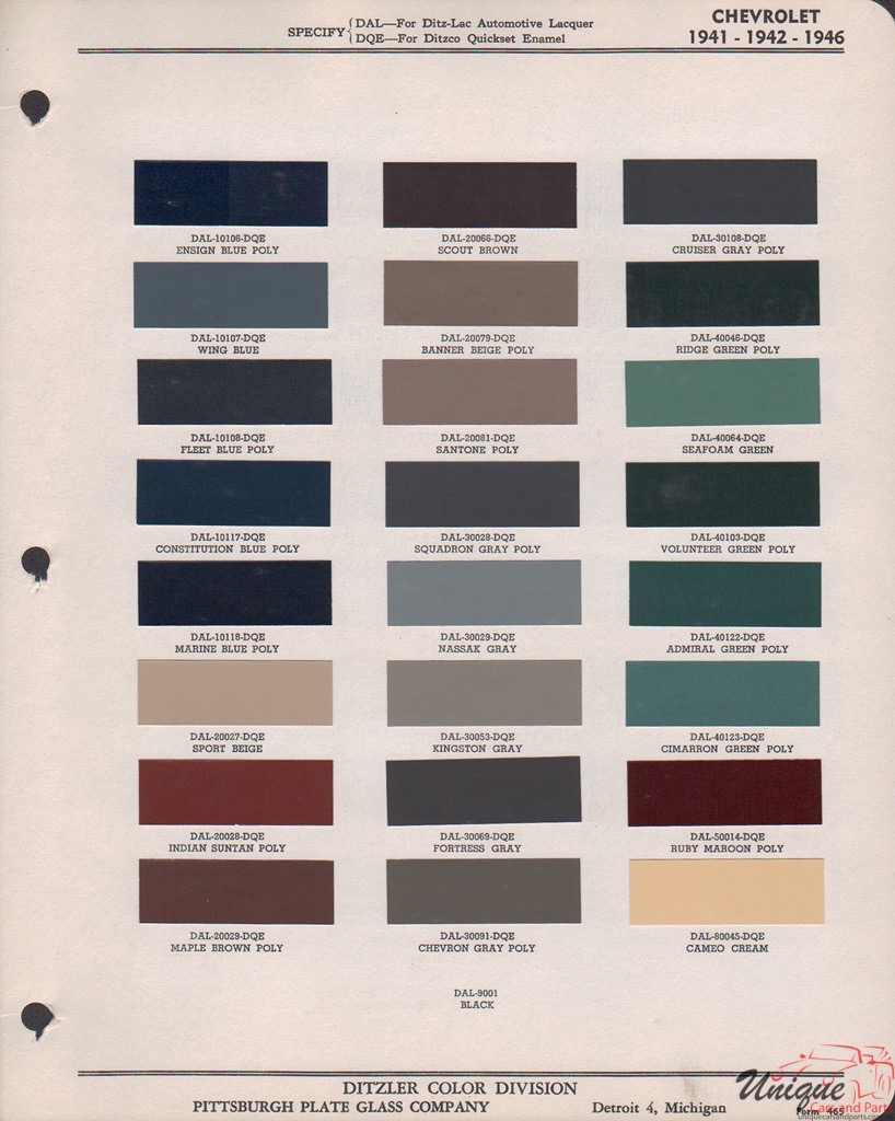 1941 Chev Paint Charts PPG 1